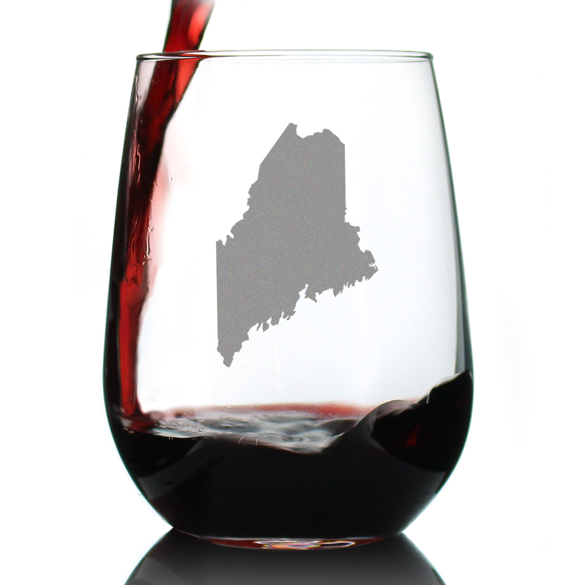 Maine State Outline Stemless Wine Glass - State Themed Drinking Decor and Gifts for Mainer Women &amp; Men - Large 17 Oz Glasses
