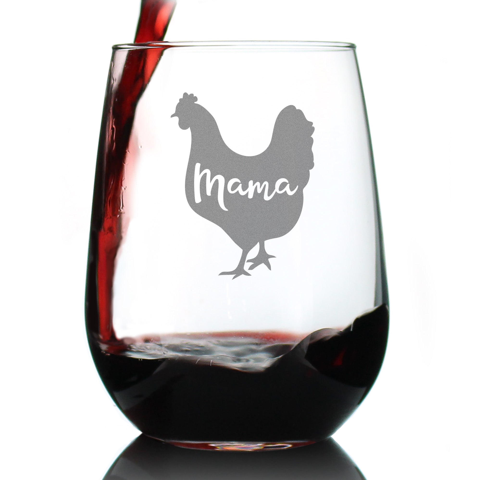 Mama Hen - Stemless Wine Glass for Mom - Cute Funny Wine Gift Idea - Unique Personalized Glasses for Mother's Day or Birthday