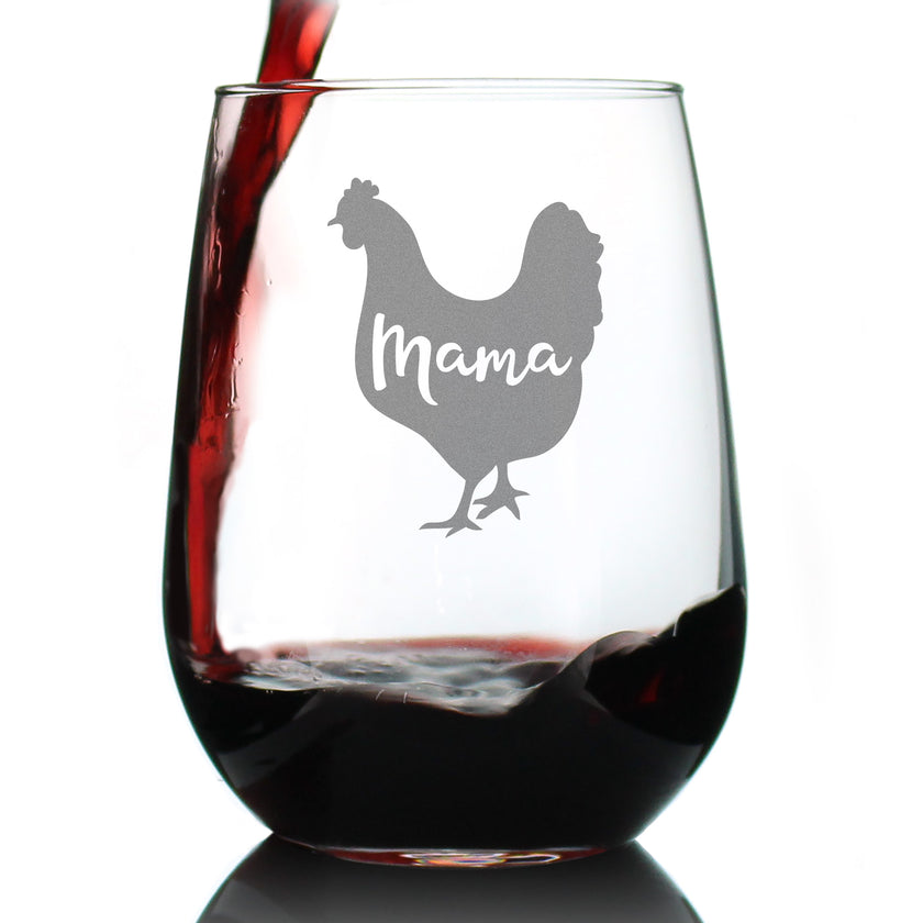 Mama Hen - Stemless Wine Glass for Mom - Cute Funny Wine Gift Idea - Unique Personalized Glasses for Mother's Day or Birthday