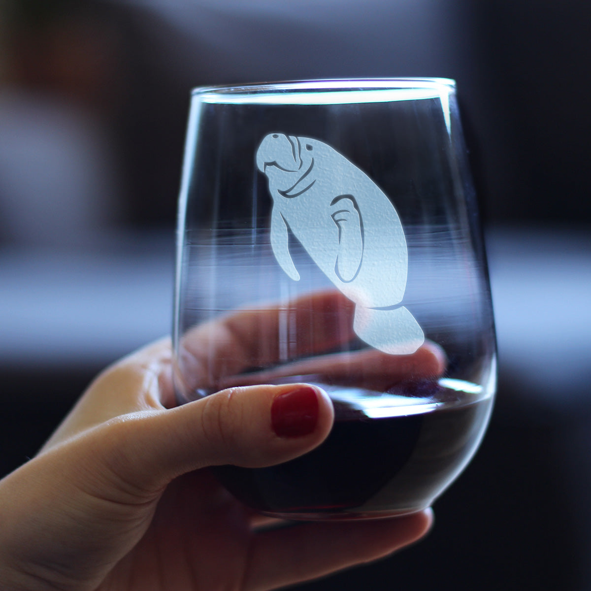 Manatee Stemless Wine Glass - Cute Funny Ocean Animals Themed Decor and Gifts for Sea Creature Lovers - Large 17 Oz