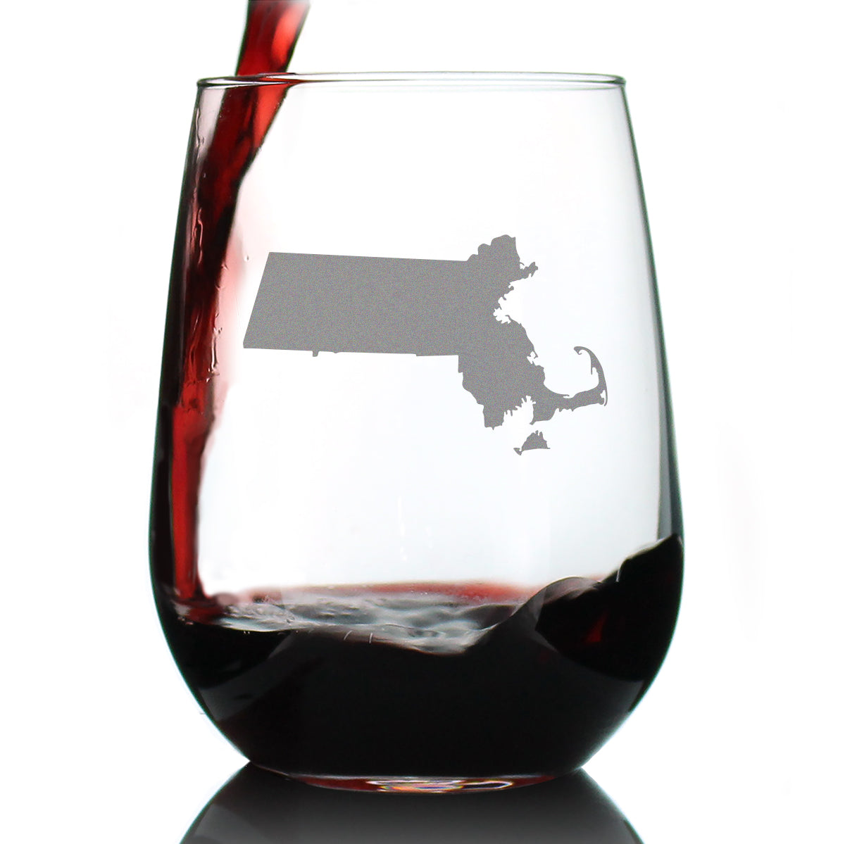 Massachusetts State Outline Stemless Wine Glass - State Themed Drinking Decor and Gifts for Bay Stater Women &amp; Men - Large 17 Oz Glasses