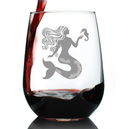 Mermaid Stemless Wine Glass - Fun Mermaids Themed Decor and Gifts for Beach Lovers - Large 17 Oz Glasses