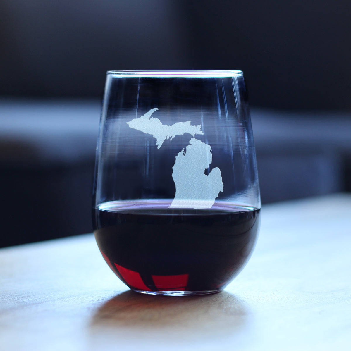 Michigan State Outline Stemless Wine Glass - State Themed Drinking Decor and Gifts for Michigander Women &amp; Men - Large 17 Oz Glasses