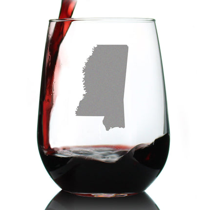 Mississippi State Outline Stemless Wine Glass - State Themed Drinking Decor and Gifts for Mississippian Women & Men - Large 17 Oz Glasses
