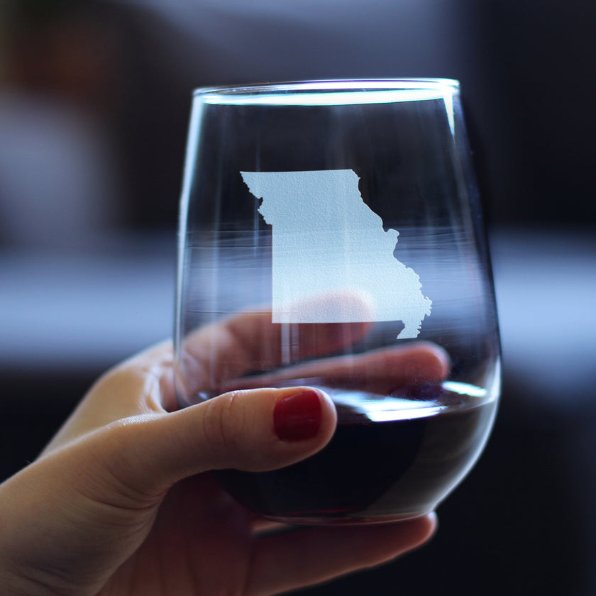 Missouri State Outline Stemless Wine Glass - State Themed Drinking Decor and Gifts for Missourian Women & Men - Large 17 Oz Glasses