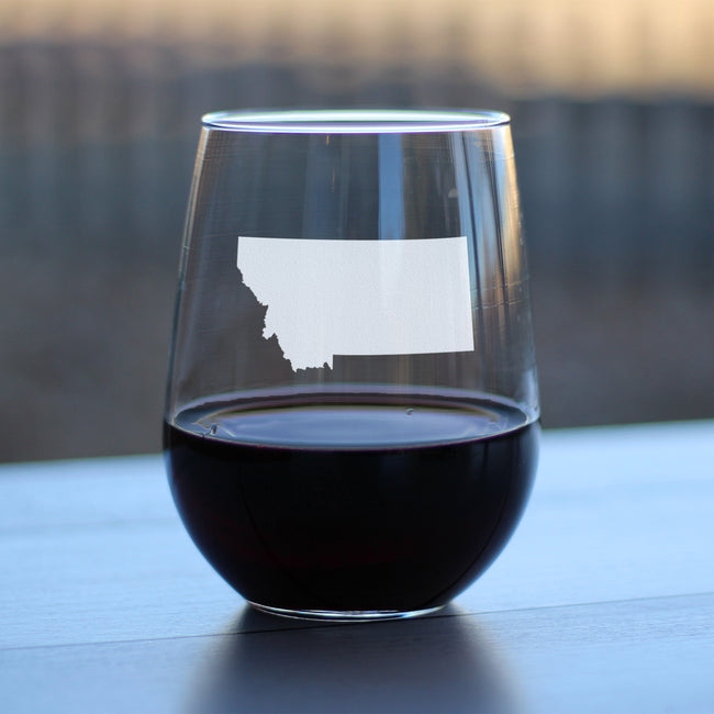 Montana State Outline Stemless Wine Glass - State Themed Drinking Decor and Gifts for Montanan Women & Men - Large 17 Oz Glasses