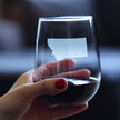 Montana State Outline Stemless Wine Glass - State Themed Drinking Decor and Gifts for Montanan Women & Men - Large 17 Oz Glasses
