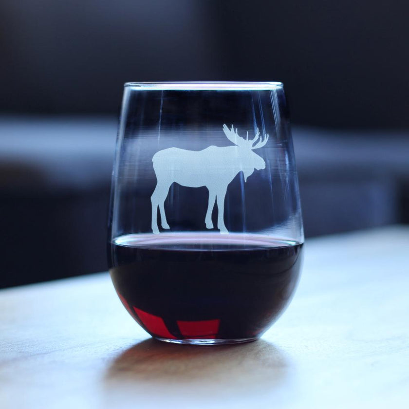 Moose Stemless Wine Glass - Cabin Themed Gifts or Rustic Decor for Women and Men - Engraved Silhouette - Large