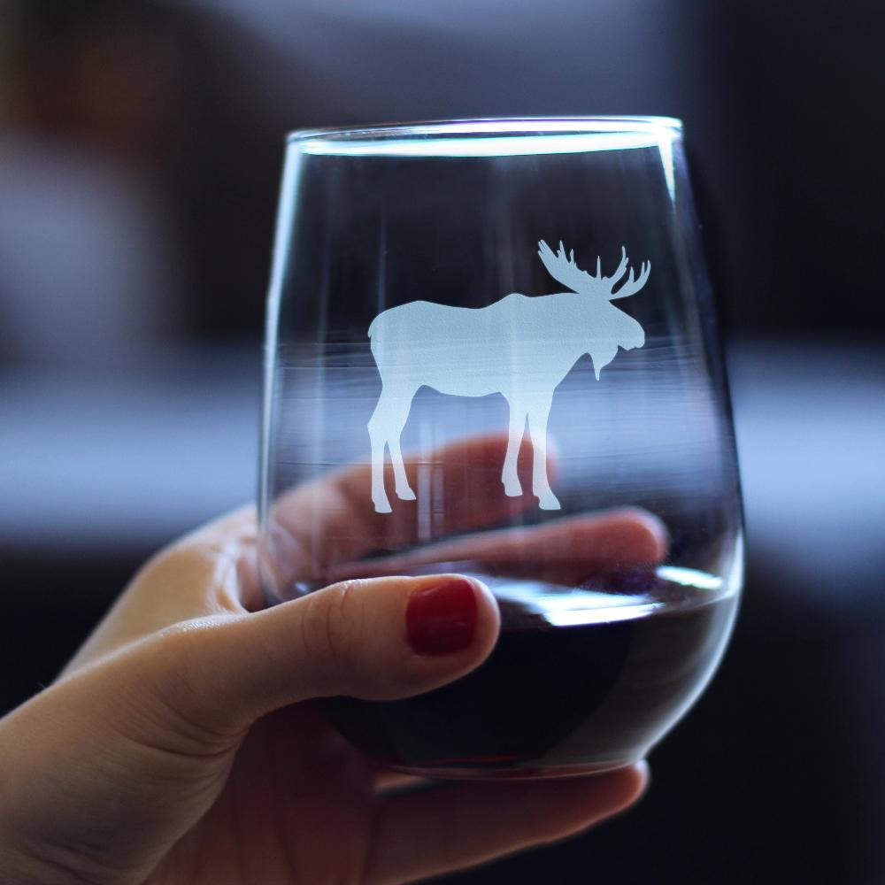 Moose Stemless Wine Glass - Cabin Themed Gifts or Rustic Decor for Women and Men - Engraved Silhouette - Large