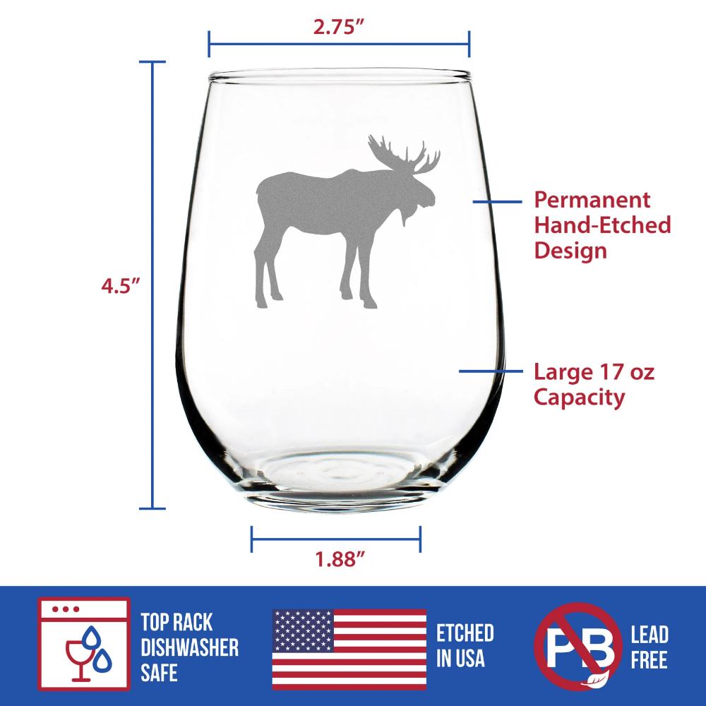 Moose Stemless Wine Glass - Cabin Themed Gifts or Rustic Decor for Women and Men - Engraved Silhouette - Large