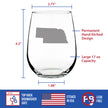 Nebraska State Outline Stemless Wine Glass - State Themed Drinking Decor and Gifts for Nebraskan Women & Men - Large 17 Oz Glasses