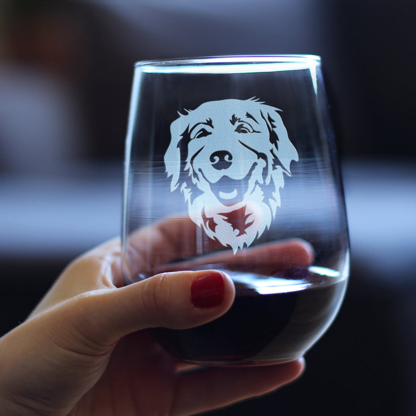 NEW Golden Retriever Happy Face - 17 Ounce Stemless Wine Glass