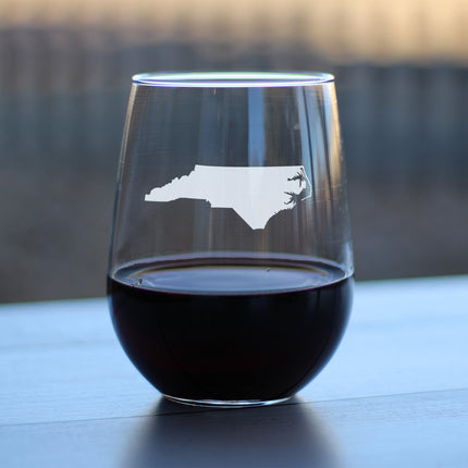 North Carolina State Outline Stemless Wine Glass - State Themed Drinking Decor and Gifts for North Carolinian Women & Men - Large 17 Oz Glasses