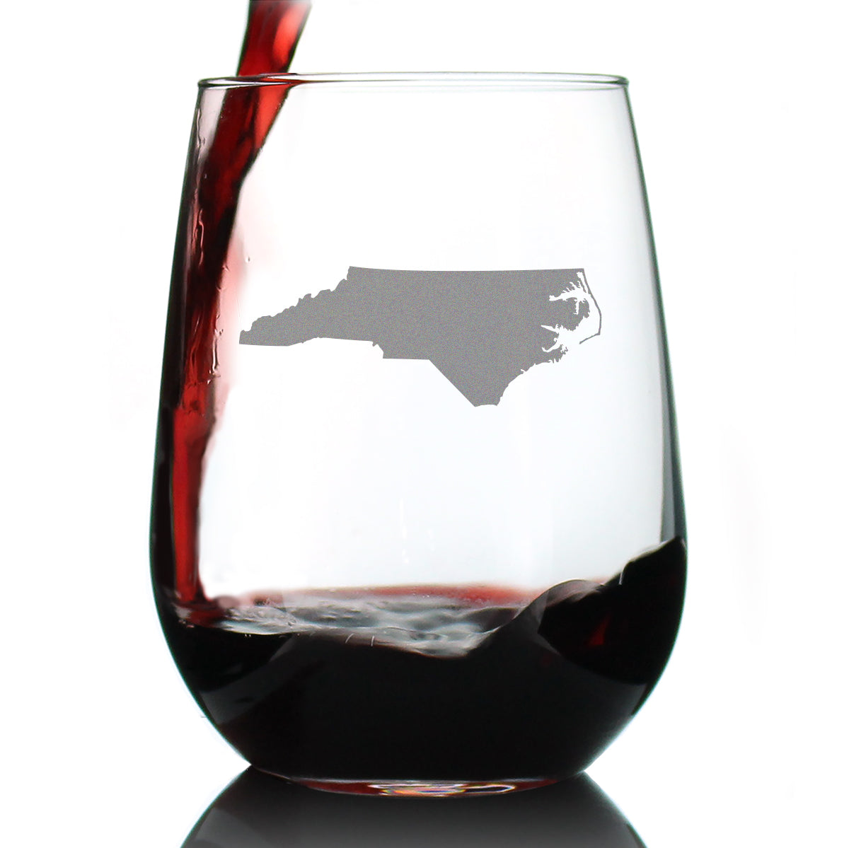 North Carolina State Outline Stemless Wine Glass - State Themed Drinking Decor and Gifts for North Carolinian Women &amp; Men - Large 17 Oz Glasses