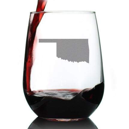 Oklahoma State Outline Stemless Wine Glass - State Themed Drinking Decor and Gifts for Oklahoman Women & Men - Large 17 Oz Glasses