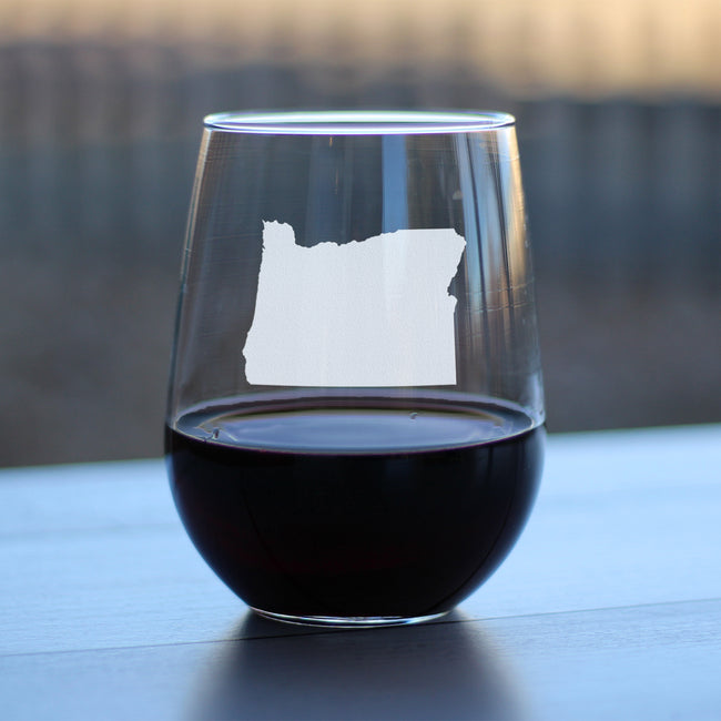 Oregon State Outline Stemless Wine Glass - State Themed Drinking Decor and Gifts for Oregonian Women & Men - Large 17 Oz Glasses