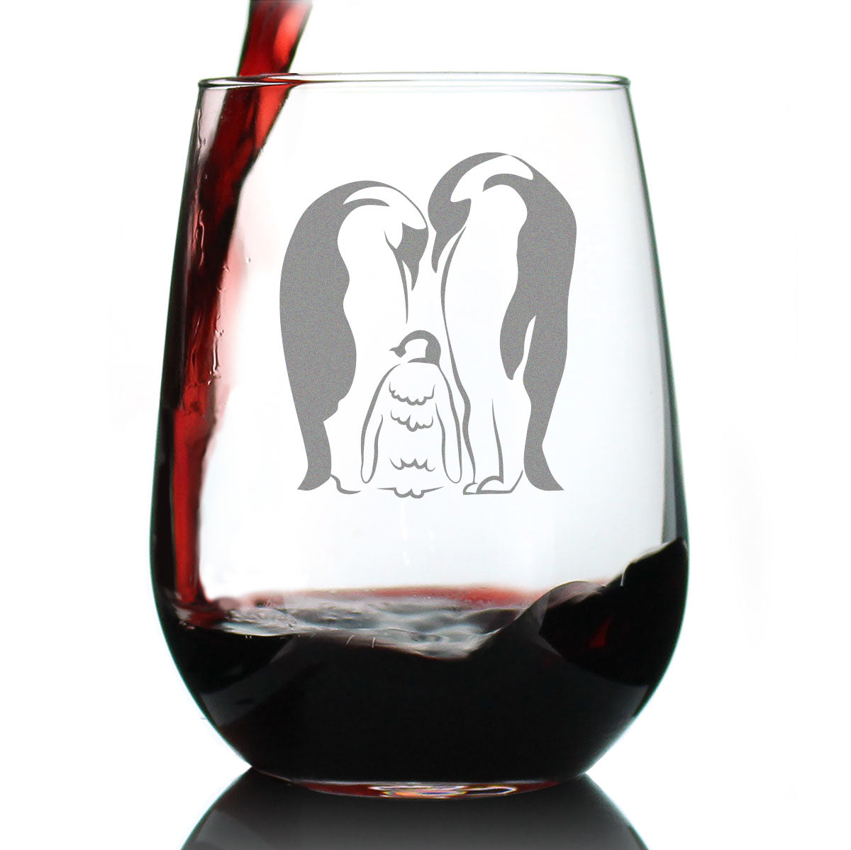 Penguin Family - Stemless Wine Glass - Mom, Dad, Baby Penguin Themed Gifts and Decor - Large 17 oz