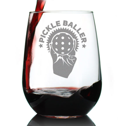 Pickleballer - Stemless Wine Glass - Funny Pickleball Themed Decor and Gifts - Large 17 Oz Glasses