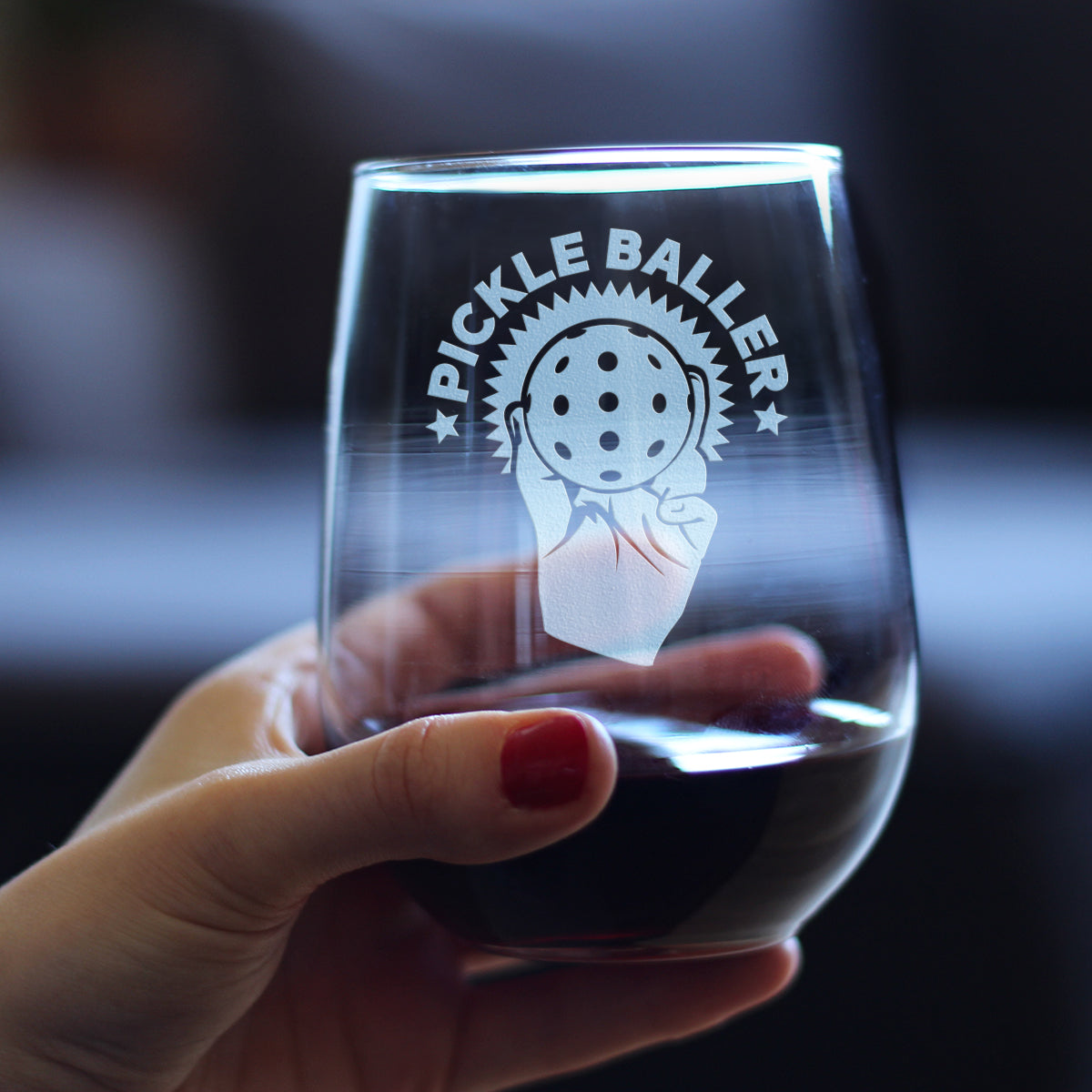 Pickleballer - Stemless Wine Glass - Funny Pickleball Themed Decor and Gifts - Large 17 Oz Glasses