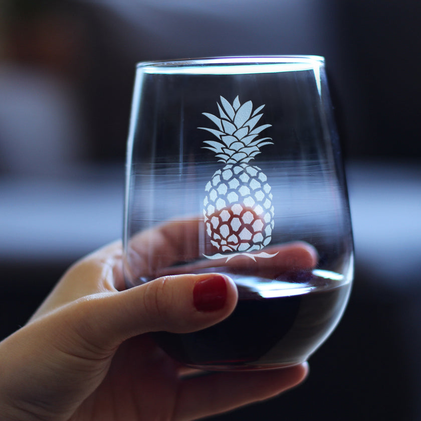 Pineapple Stemless Wine Glass - Cute Tropical Themed Decor and Gifts - Large 17 Oz Glasses