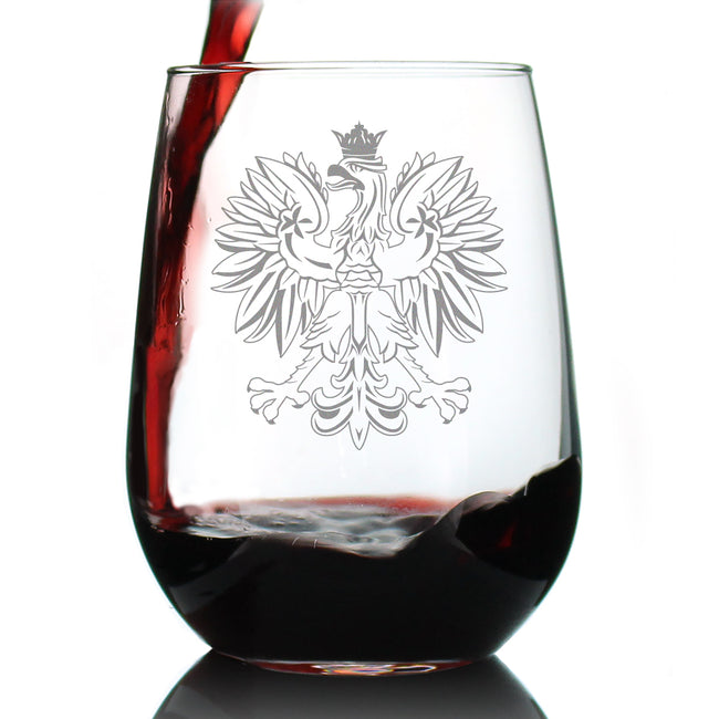 Polish Eagle - Engraved Stemless Wine Glass, Party Cup for Poles, Unique Poland Gifts