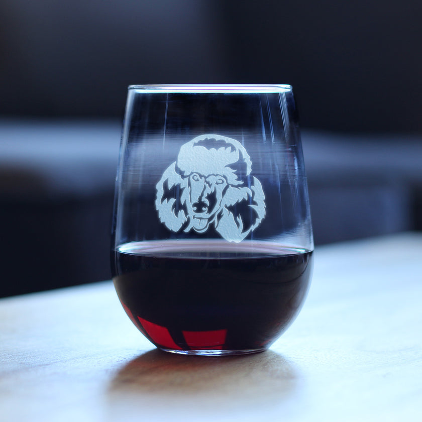 Happy Poodle - Stemless Wine Glass - Cute Poodle Themed Dog Gifts and Party Decor for Women and Men - Large Glasses