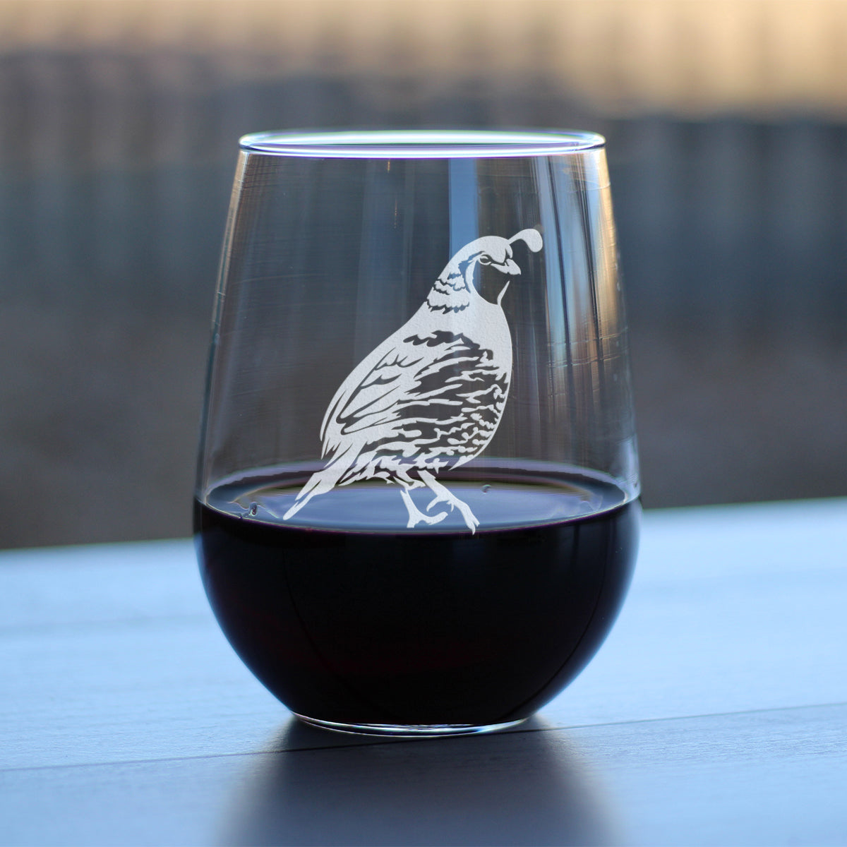 Quail Stemless Wine Glass - Fun Bird Themed Gifts and Decor for Men &amp; Women - Large 17 Oz Glasses