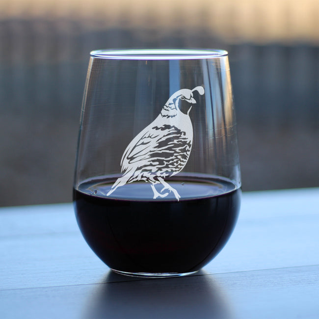 Quail Stemless Wine Glass - Fun Bird Themed Gifts and Decor for Men & Women - Large 17 Oz Glasses