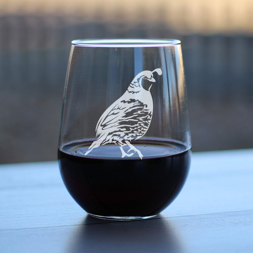 Quail Stemless Wine Glass - Fun Bird Themed Gifts and Decor for Men & Women - Large 17 Oz Glasses