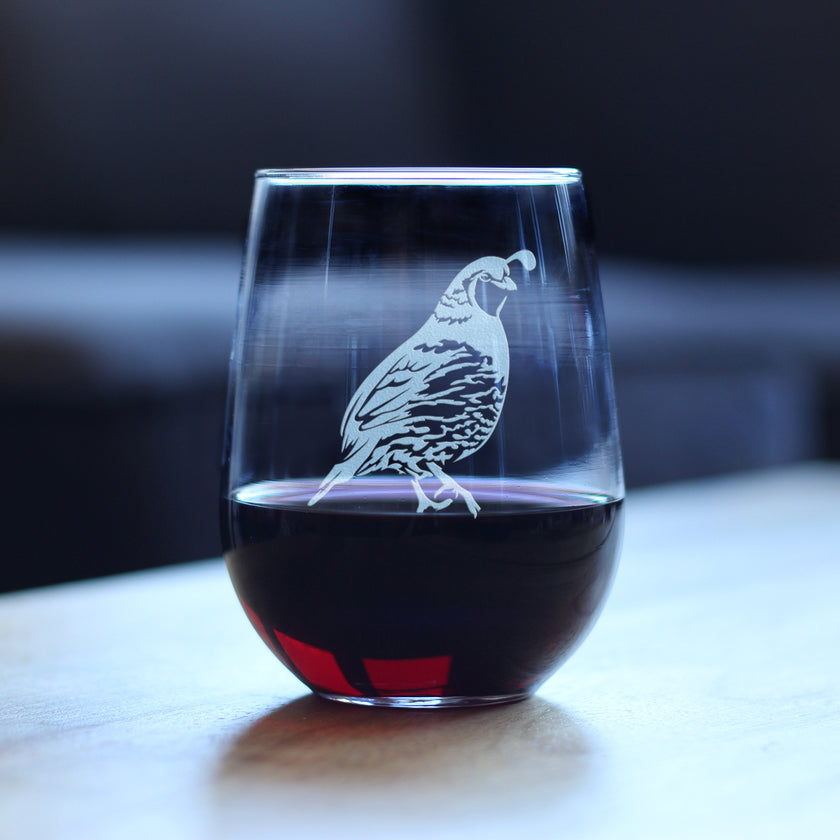 Quail Stemless Wine Glass - Fun Bird Themed Gifts and Decor for Men & Women - Large 17 Oz Glasses