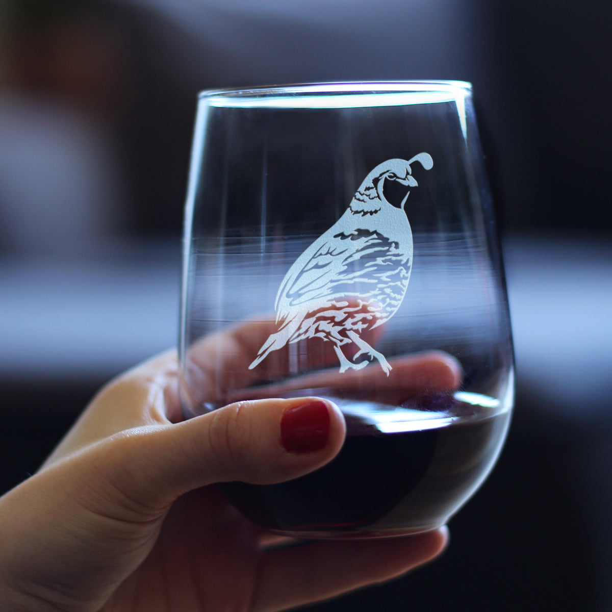 Quail Stemless Wine Glass - Fun Bird Themed Gifts and Decor for Men & Women - Large 17 Oz Glasses