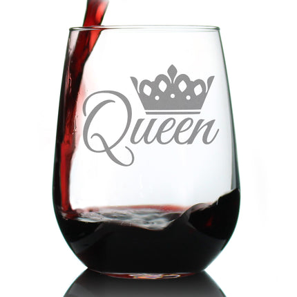 Queen – Cute Funny Stemless Wine Glass, Large Glasses, Etched Sayings, Gift Box