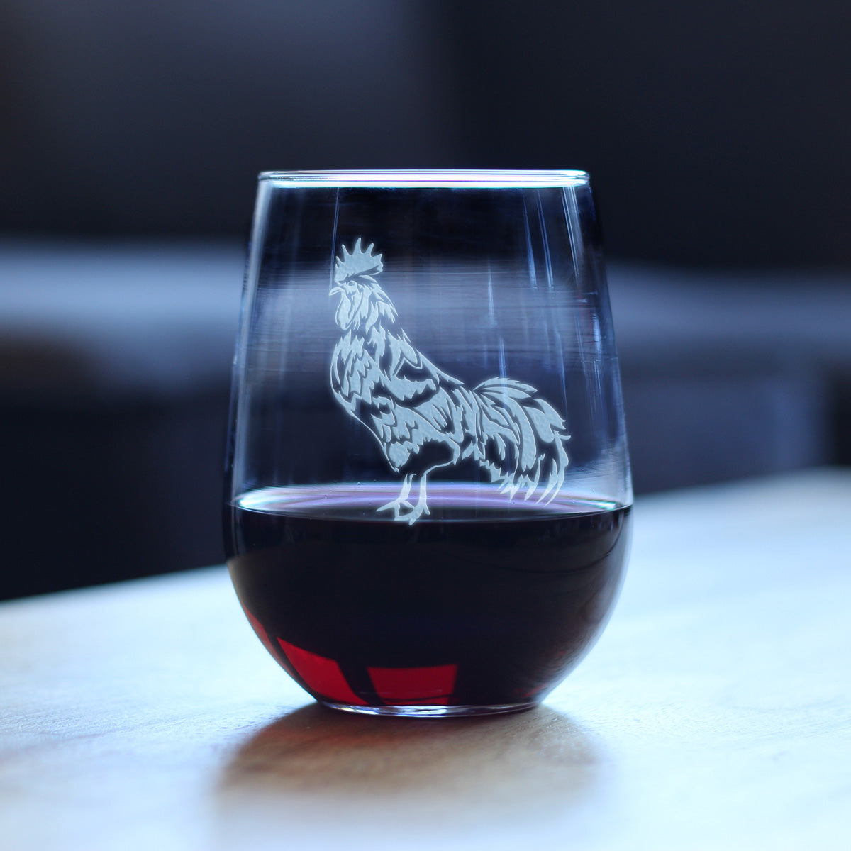 Rooster Stemless Wine Glass - Cute Funny Farm Animal Themed Decor and Chicken Gifts - Large 17 Oz