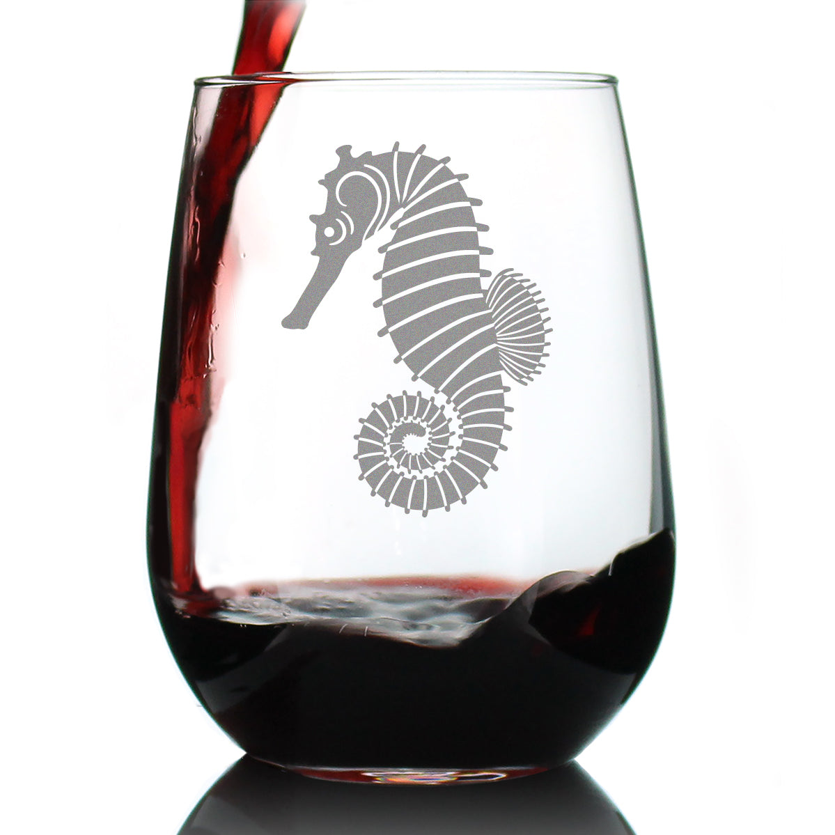 Seahorse Stemless Wine Glass - Unique Beachy Summer Gifts and Beach House Decor - Large 17 Oz Glasses