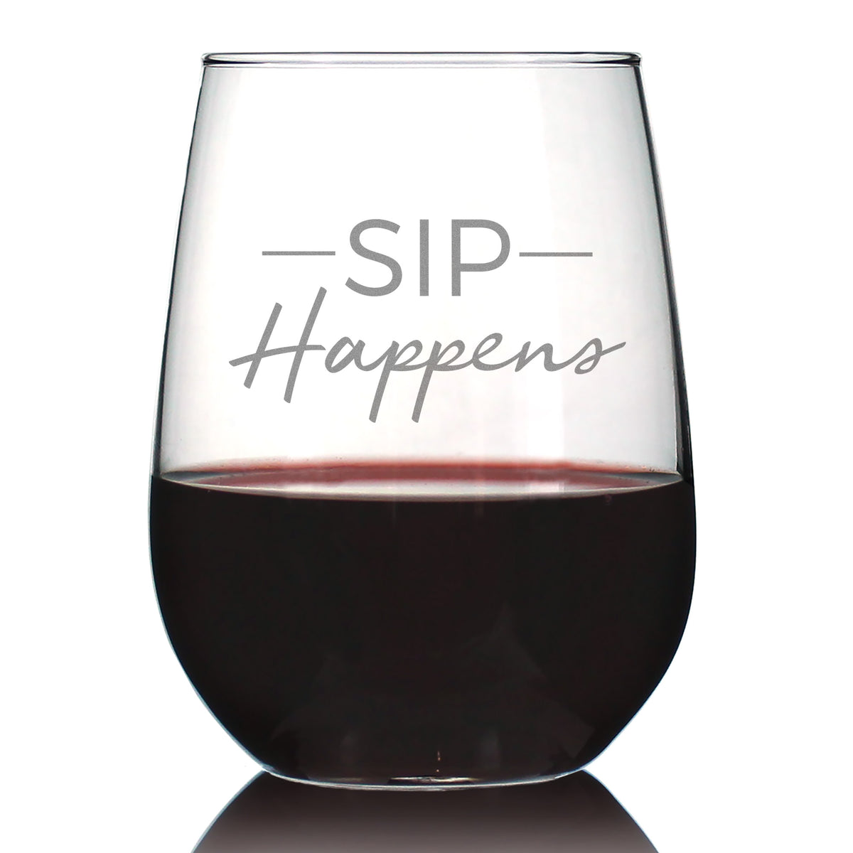 Sip Happens – Cute Funny Wine Stemless Glass, Large 17 Ounces, Etched Sayings, Gift Box