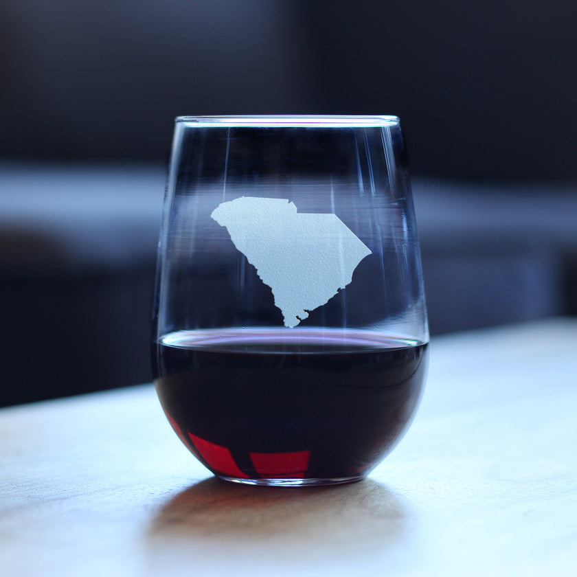 South Carolina State Outline Stemless Wine Glass - State Themed Drinking Decor and Gifts for South Carolinian Women & Men - Large 17 Oz Glasses