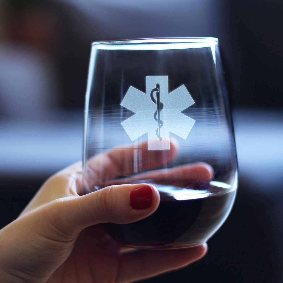 EMT Star of Life Stemless Wine Glass - EMS Themed Gifts for Paramedics and EMTS - Large 17 oz