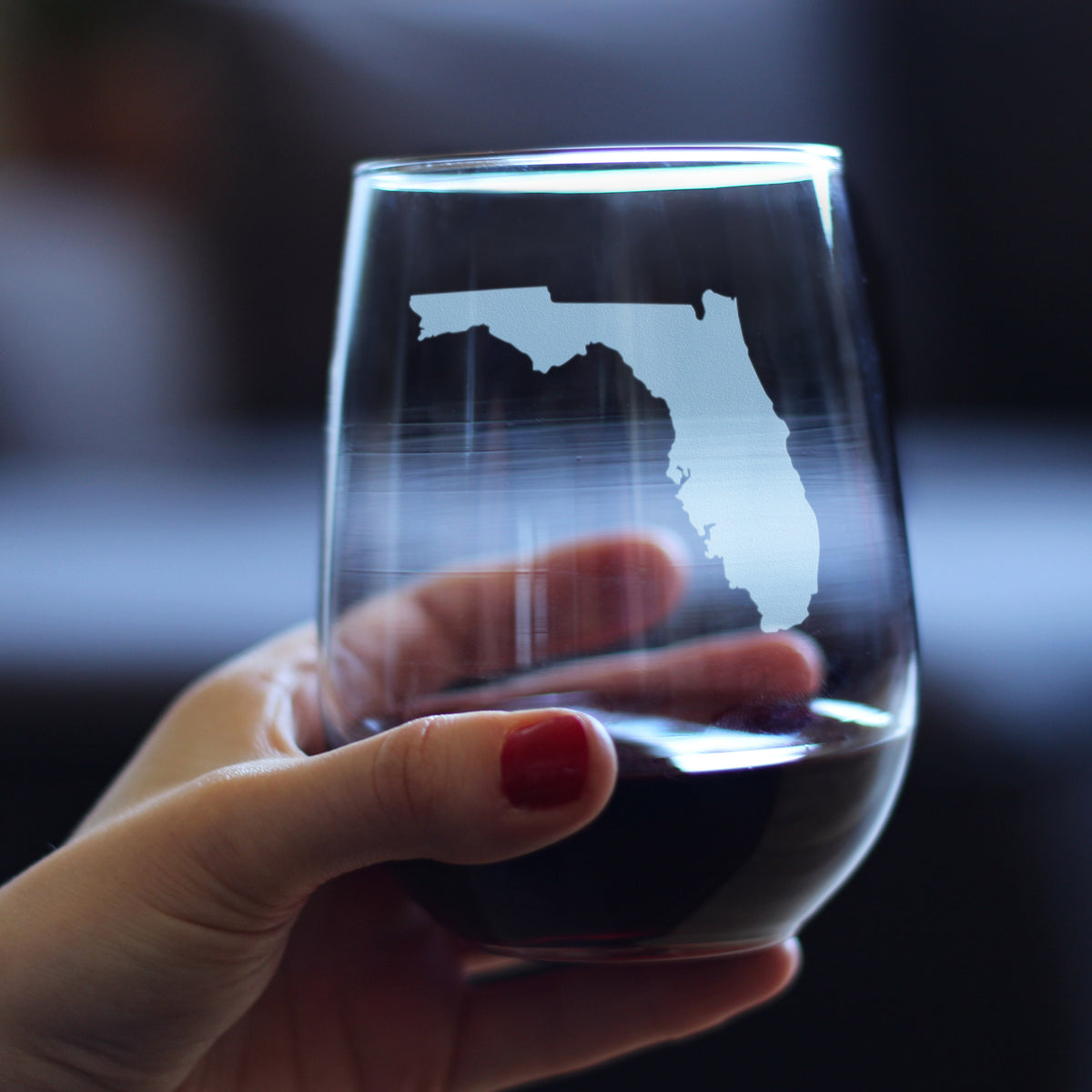 Florida State Outline Stemless Wine Glass - State Themed Drinking Decor and Gifts for Floridian Women &amp; Men - Large 17 Oz Glasses