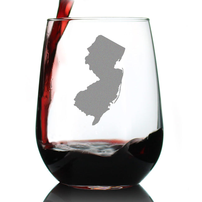 New Jersey State Outline Stemless Wine Glass - State Themed Drinking Decor and Gifts for New Jerseyan Women & Men - Large 17 Oz Glasses
