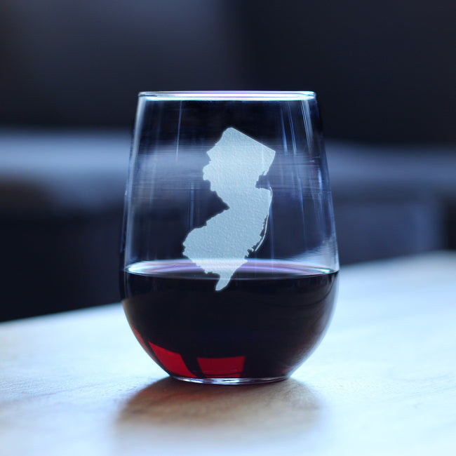 New Jersey State Outline Stemless Wine Glass - State Themed Drinking Decor and Gifts for New Jerseyan Women & Men - Large 17 Oz Glasses