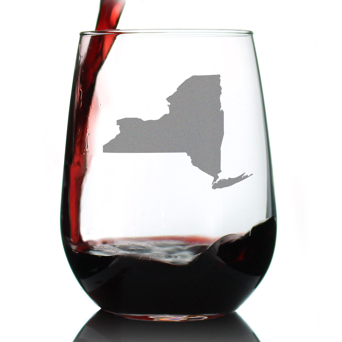 New York State Outline Stemless Wine Glass - State Themed Drinking Decor and Gifts for New Yorker Women &amp; Men - Large 17 Oz Glasses