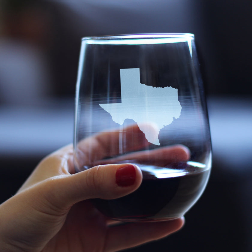 Texas State Outline Stemless Wine Glass - State Themed Drinking Decor and Gifts for Texan Women & Men - Large 17 Oz Glasses