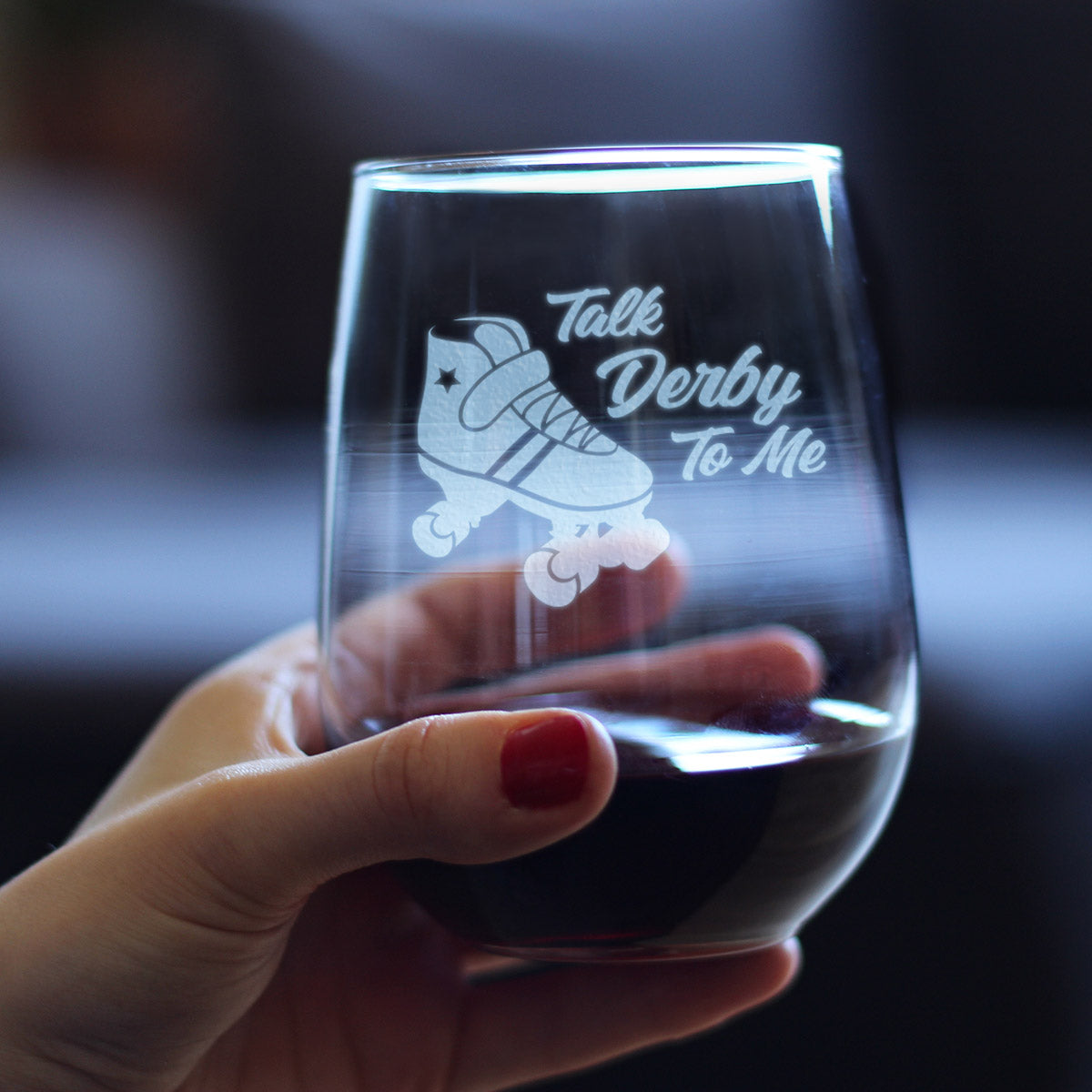 Talk Derby To Me - Stemless Wine Glass - Funny Rollerblading Gifts and Decor for Men &amp; Women - Large 17 oz Glasses