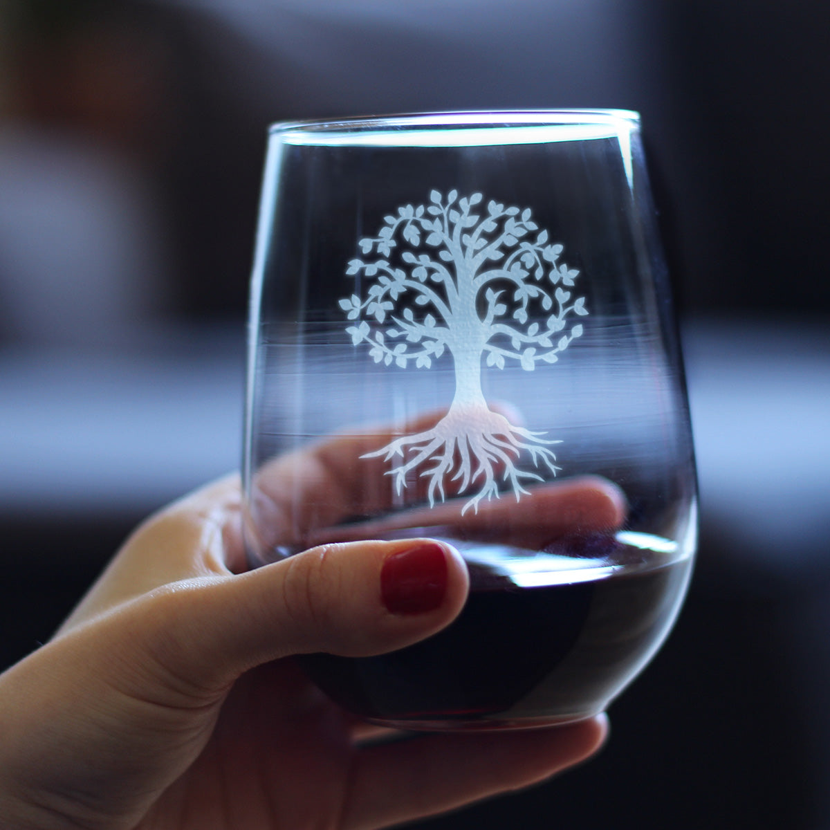 Tree Of Life - Stemless Wine Glass - Cute Family Themed Gifts and Decor - Large 17 Oz Glass