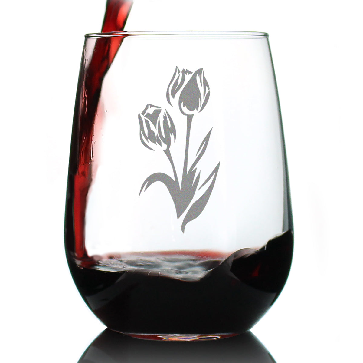 Tulip Stemless Wine Glass - Floral Themed Decor and Gifts for Flower Lovers - Large 17 Oz Glasses