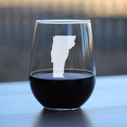 Vermont State Outline Stemless Wine Glass - State Themed Drinking Decor and Gifts for Vermonter Women & Men - Large 17 Oz Glasses