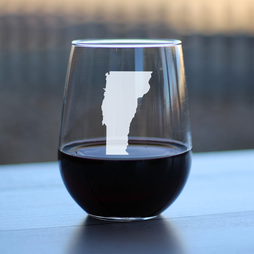 Vermont State Outline Stemless Wine Glass - State Themed Drinking Decor and Gifts for Vermonter Women & Men - Large 17 Oz Glasses