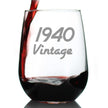 Vintage 1940 - 86th Birthday Stemless Wine Glass Gifts for Women & Men Turning 86 - Bday Party Decor - Large Glasses
