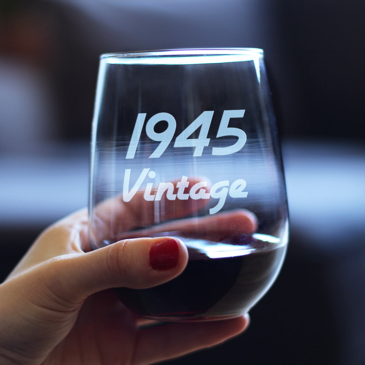 Vintage 1945 - 79th Birthday Stemless Wine Glass Gifts for Women &amp; Men Turning 79 - Bday Party Decor - Large Glasses