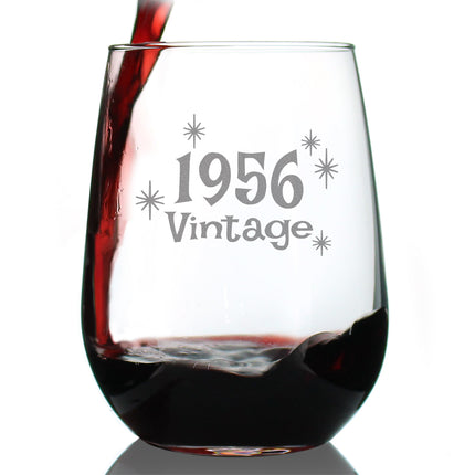 Vintage 1956 - 70th Birthday Stemless Wine Glass Gifts for Women & Men Turning 70 - Bday Party Decor - Large Glasses